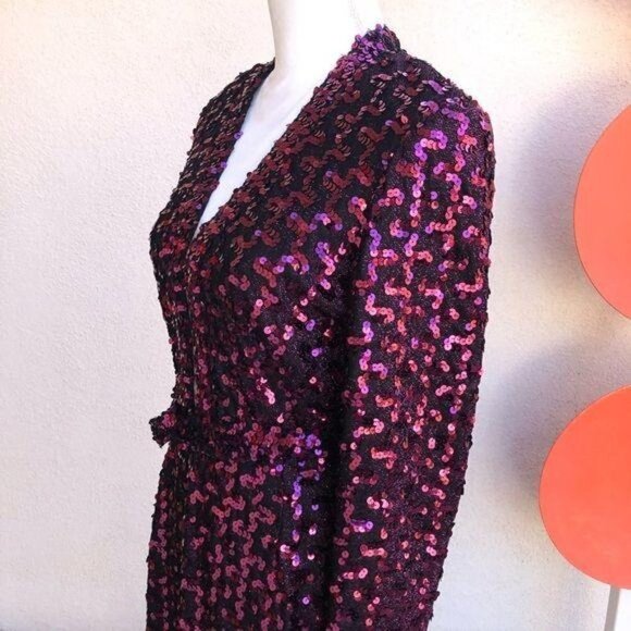 Lilli Diamond Dress Womens Vintage 70s Sequin Disco Metallic Matching Belt - Picture 14 of 14